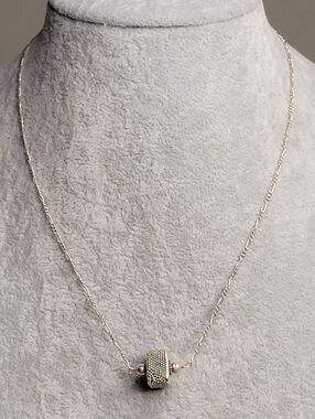 Simply Gorgeous Sterling Silver Figaro Necklace With a Cubed Focal Bead